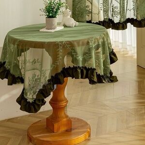 Elegant 71” Round Green Lace Tablecloth